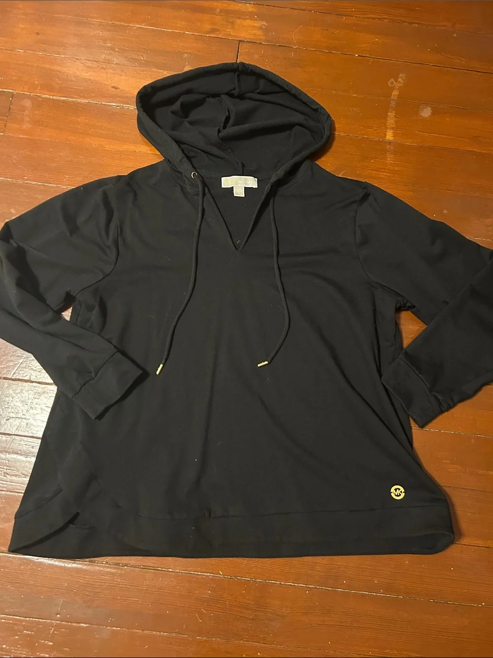 Michael Kors woman’s Black Crewneck Hooded Sweater with Gold Accents